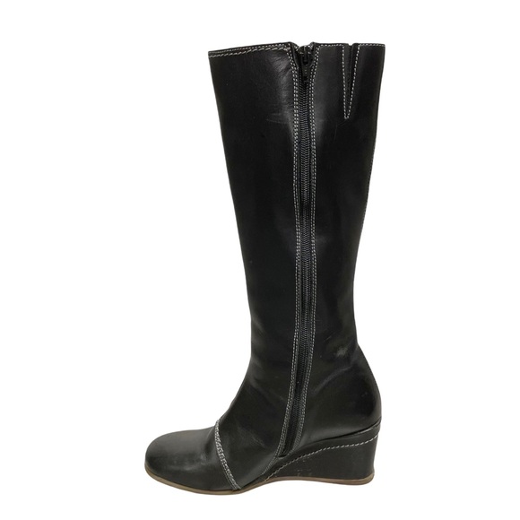 (SOLD) FLY LONDON Tall Knee High Leather Wedge Boot Black 37 - Picture 3 of 10
